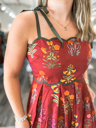 Wine Whimsy Blooms MIDI Dress