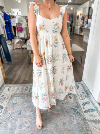Ivory Spring Mornings Multi Floral Embroidery Midi Dress