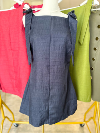 Navy Poised & Polished Straight Neckline Bow Ties Mini Dress