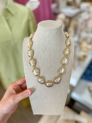 Freshwater Pearl W/ Hammered Gold 16"-18" Necklace
