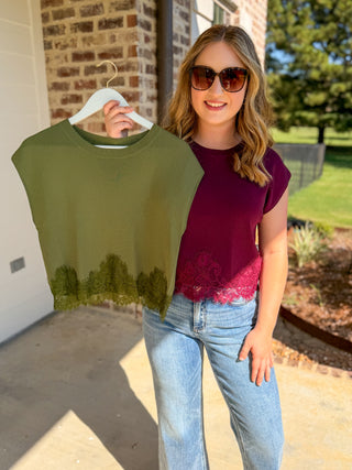 Burgundy Pretty Little Lace Top