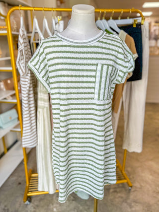 Olive Everyday Ease Striped Casual Mini Dress