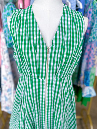 Green Zip Into Spring Gingham Mini Dress