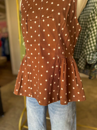 Brown Prescott Polka Dot Peplum Top