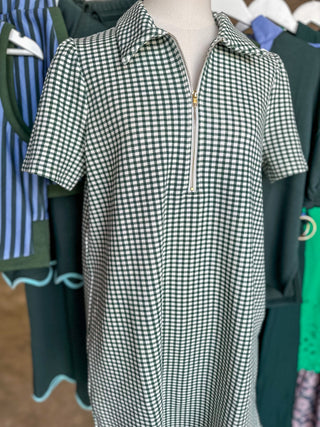 Hunter Green Go-To Gingham Half Zip Mini Dress