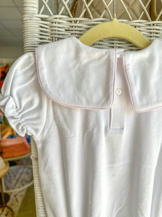 Paty Pima Bib Bubble White with Pink Piping