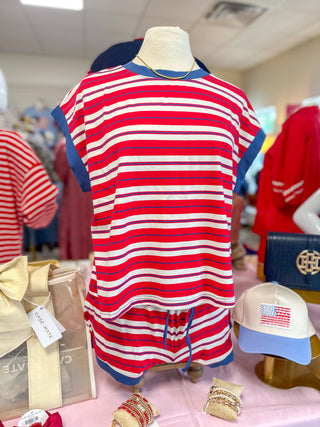 Americana Striped Lounge Short Set