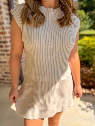 Ecru Nora Knit Ribbed Sweater Skirt Set