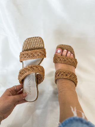 Camel Barbara Woven Double Band Heel - OASIS SOCIETY