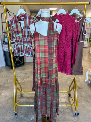 A Walk Through Autumn Plaid Maxi Dress