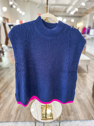 Navy Blue Two-Tone Sway Sweater Top