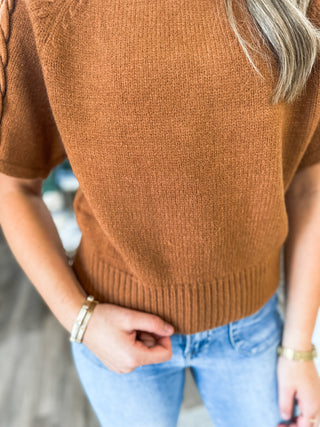 Camel Braided Charm Knit Top