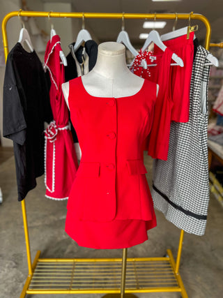 Red Game Day Glam Crepe Sleeveless Romper Dress
