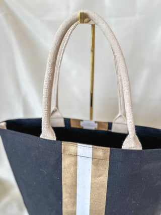 Black/White/Gold Campus Stripe Tote