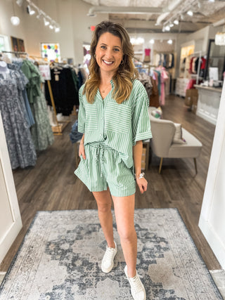 SET Sage Brunch In 30A Striped Shorts & Top