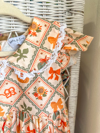 Vintage Pumpkin Bow Print Dress