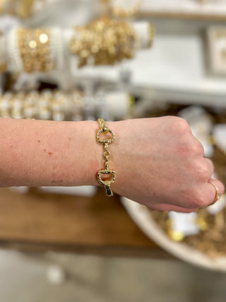 Gold Horsebit Hinged Metal Bracelet