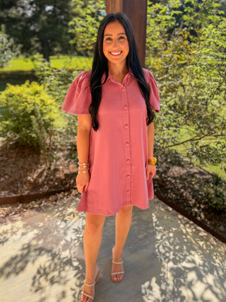 Mauve Charm Button Down Collared Mini Dress