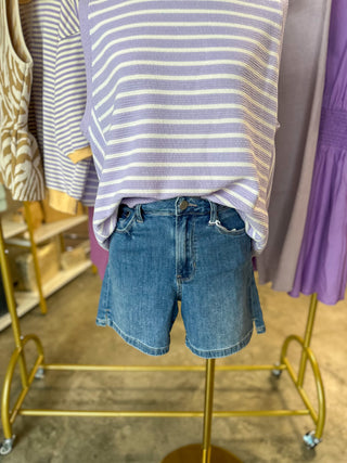 Medium Wash Lightweight Side Slit Denim Shorts