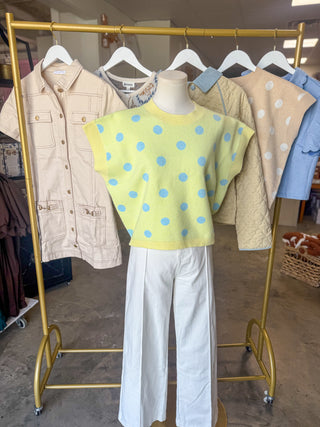 Lemon/Light Blue Polka Dot Moment Sleeveless Sweater