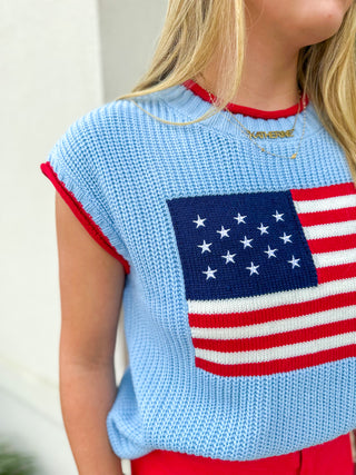Blue Stars & Stripes Short Sleeve Sweater