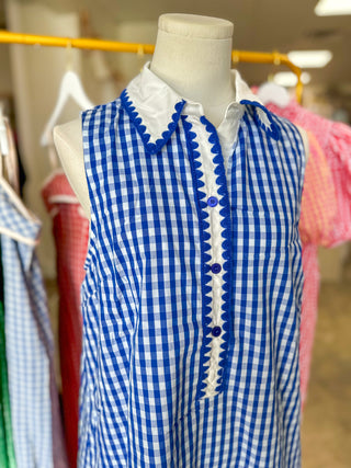 Blue East Coast Gingham Collared Mini Dress