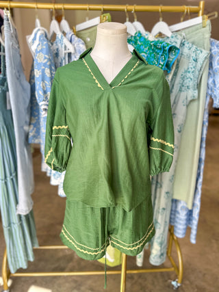 Green Ric Rac Trim Shorts Set
