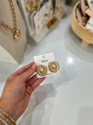Gold Wired W/ Pearl Stud Earrings