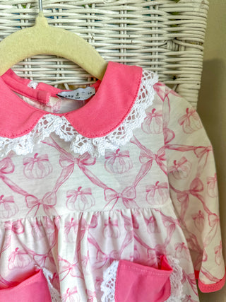 Pink Bow Tie Pumpkin Print Bloomer Set
