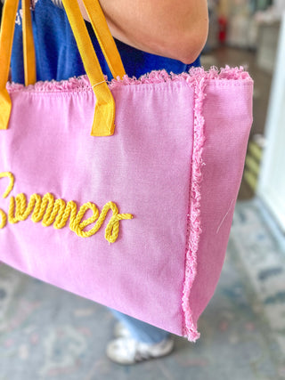 Pink Sewn Rope Summer Fringe Tote