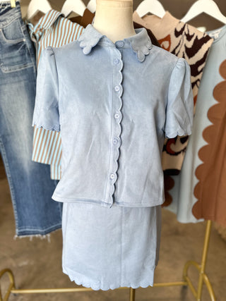 The Blue Sweetest Thing Suede Scalloped Hems Set