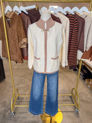 Cream Parker Knit Clasp Cardigan