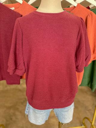 Wine Go-To Knit Short Sleeve Top