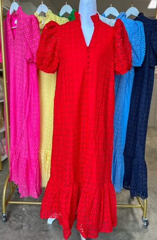 Red Sweet Eyelet Moments Midi Dress