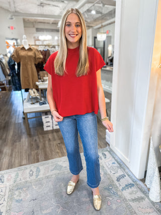 Kelly Green Mock Neck Short Sleeve Boxy Sweater