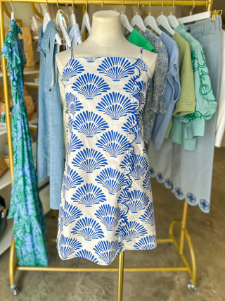 Shell Print Scallop Trim Mini Dress