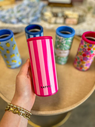 Pink & Hot Pink Striped Slim Can Holder