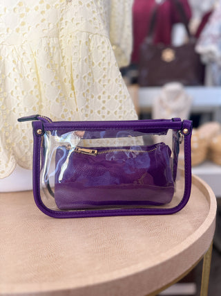 Purple Jessica Stadium Clear Crossbody Bag w/ Chain Accent
