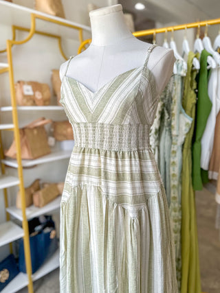 Light Olive Summer Lovin' Spaghetti Strap Midi Dress