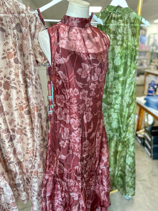 Rust Painted Garden Mock Neck Maxi Dress