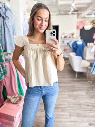 Light Khaki Toes in the Sand Square Neck Top