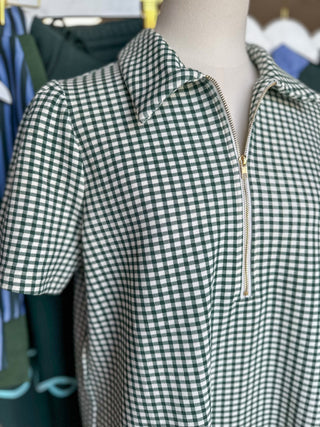 Hunter Green Go-To Gingham Half Zip Mini Dress