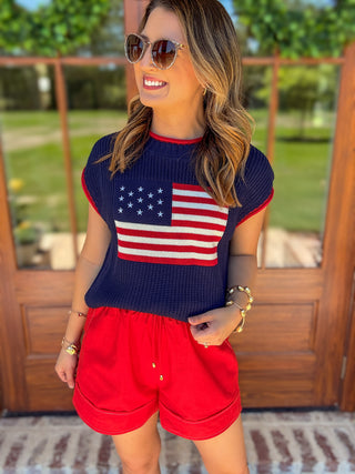 Navy Stars & Stripes Short Sleeve Sweater