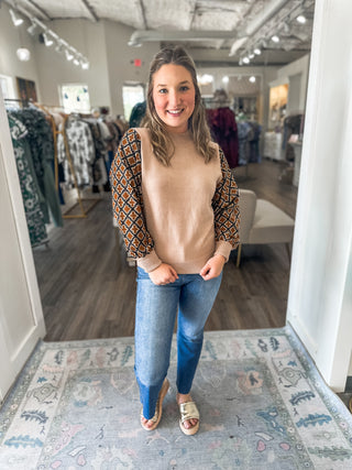 Taupe Cottage Diamond Knit Sweater Top