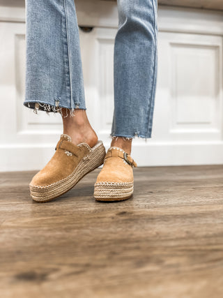 The Edith Clog Raffia Mule Slight Wedge Almond