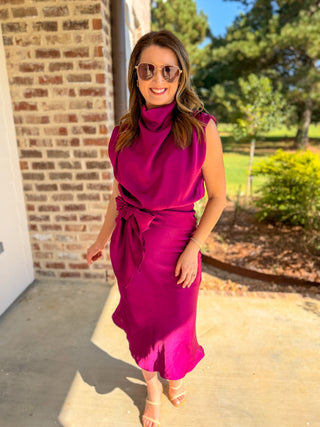 Plum A Night to Remember Tie Waist Midi Dress