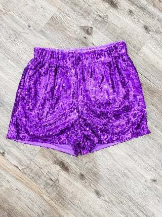 Purple Get Glam High Waisted Sequin Shorts