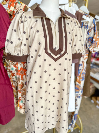 Light Taupe Polka Dot Charm Mini Dress