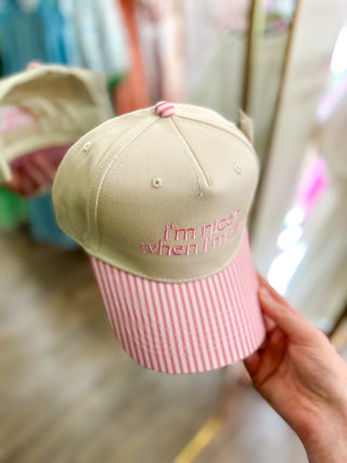 I'm Nicer When I'm Tan Pink Stripe Trucker Hat