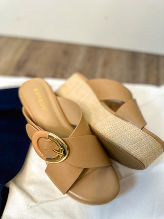 Tan Hampton Raffia Slip on Wedge